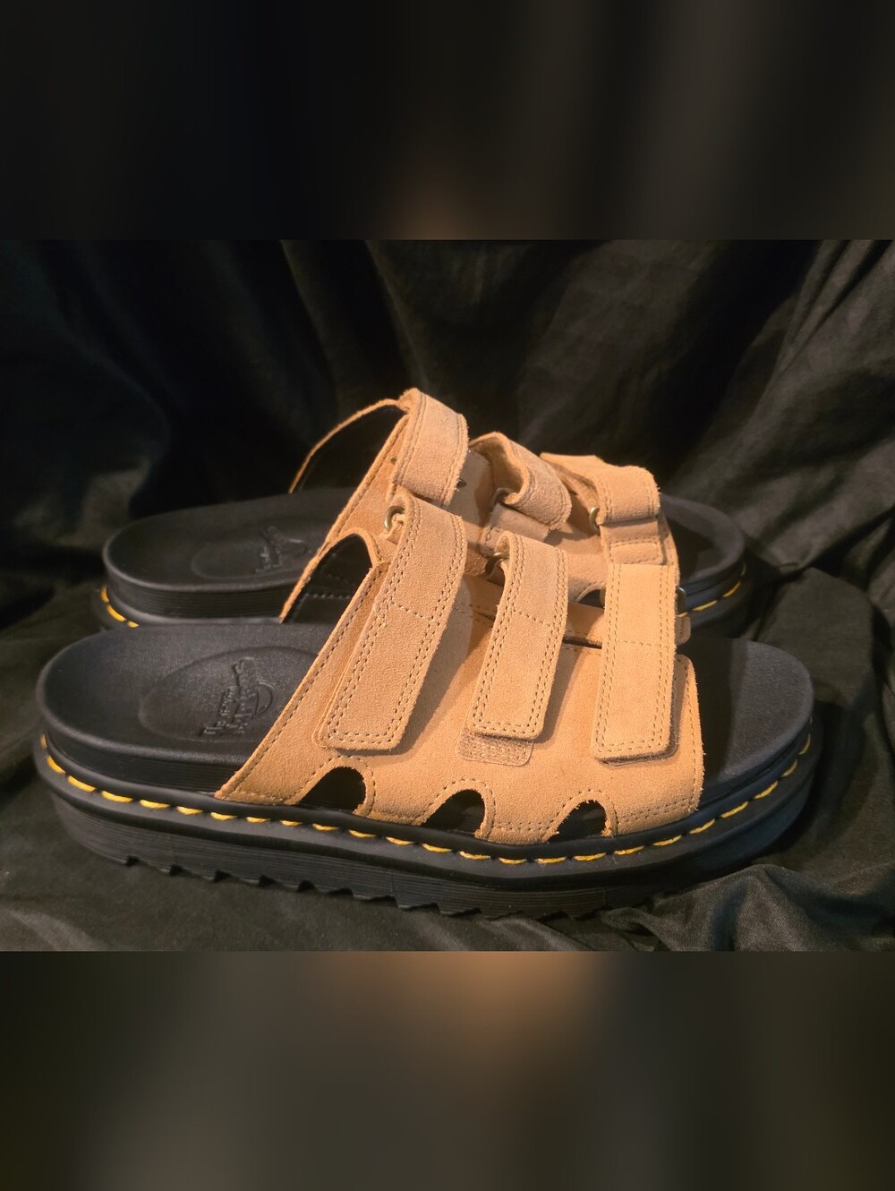 Dr Martens Raine Slide Suede Sandals Tan Women Size 10 NWOB Defects